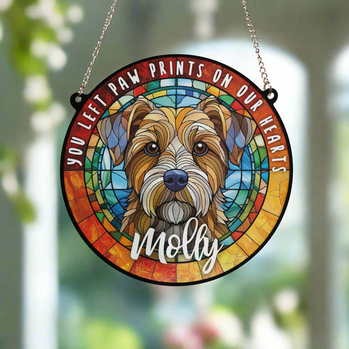 Border Terrier Paw Print Heart Stained Glass Effect Suncatcher